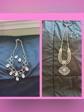 Silver necklace set And blue set